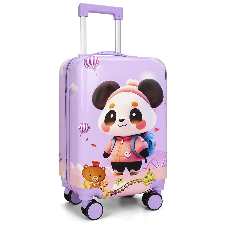 Valise enfant violette imprimée avec roulettes multidirectionnelles