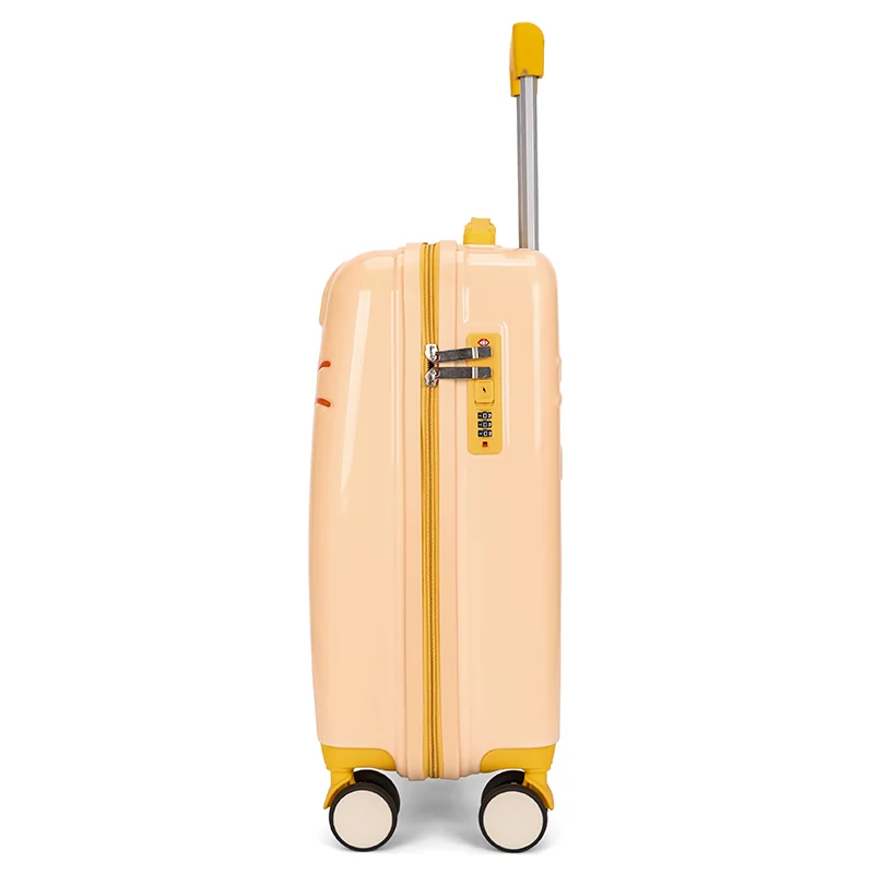 Peach suitcase side and zipper lock