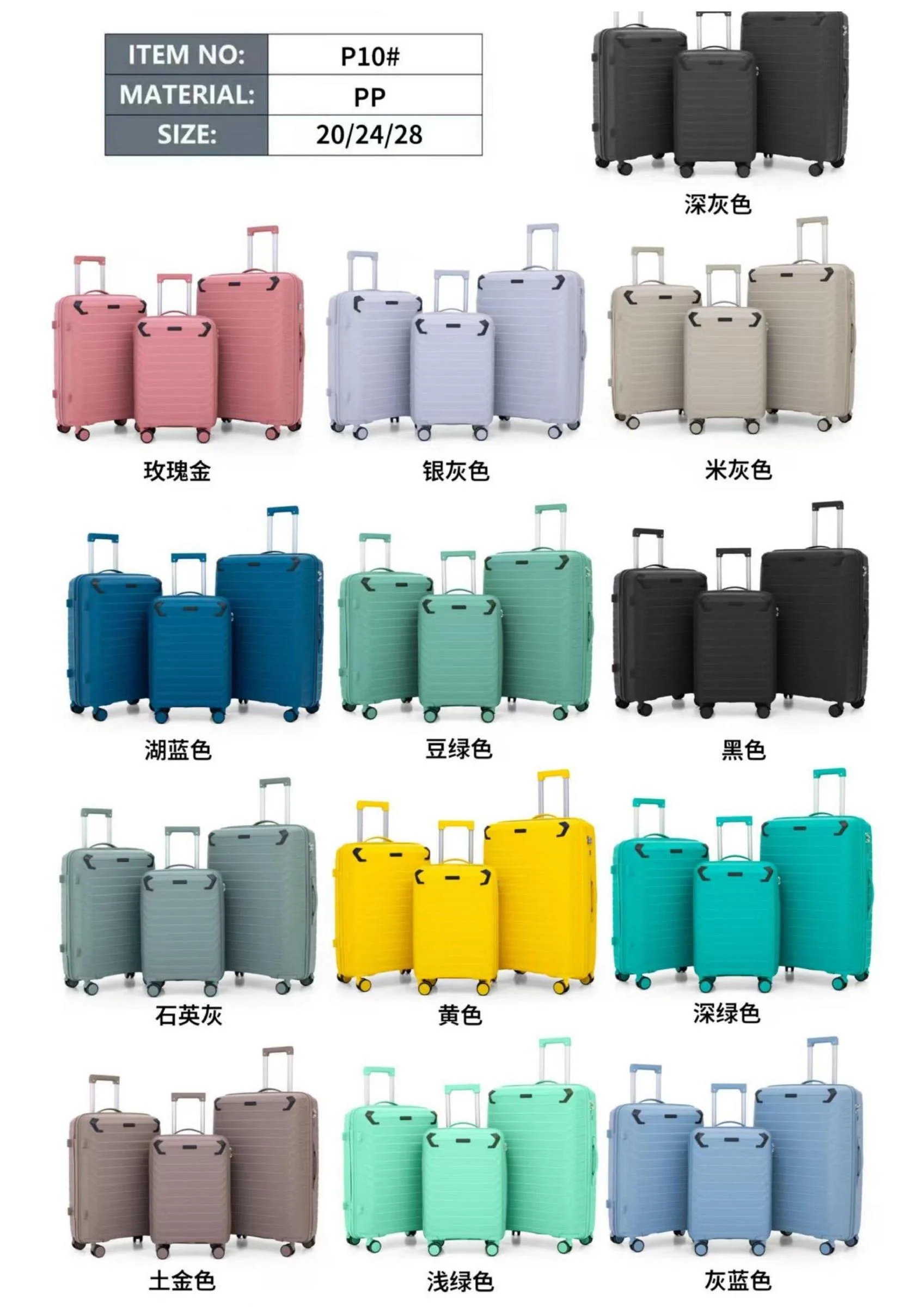 Colorful P10 GuardRib PP Luggage Collection catalog color chart