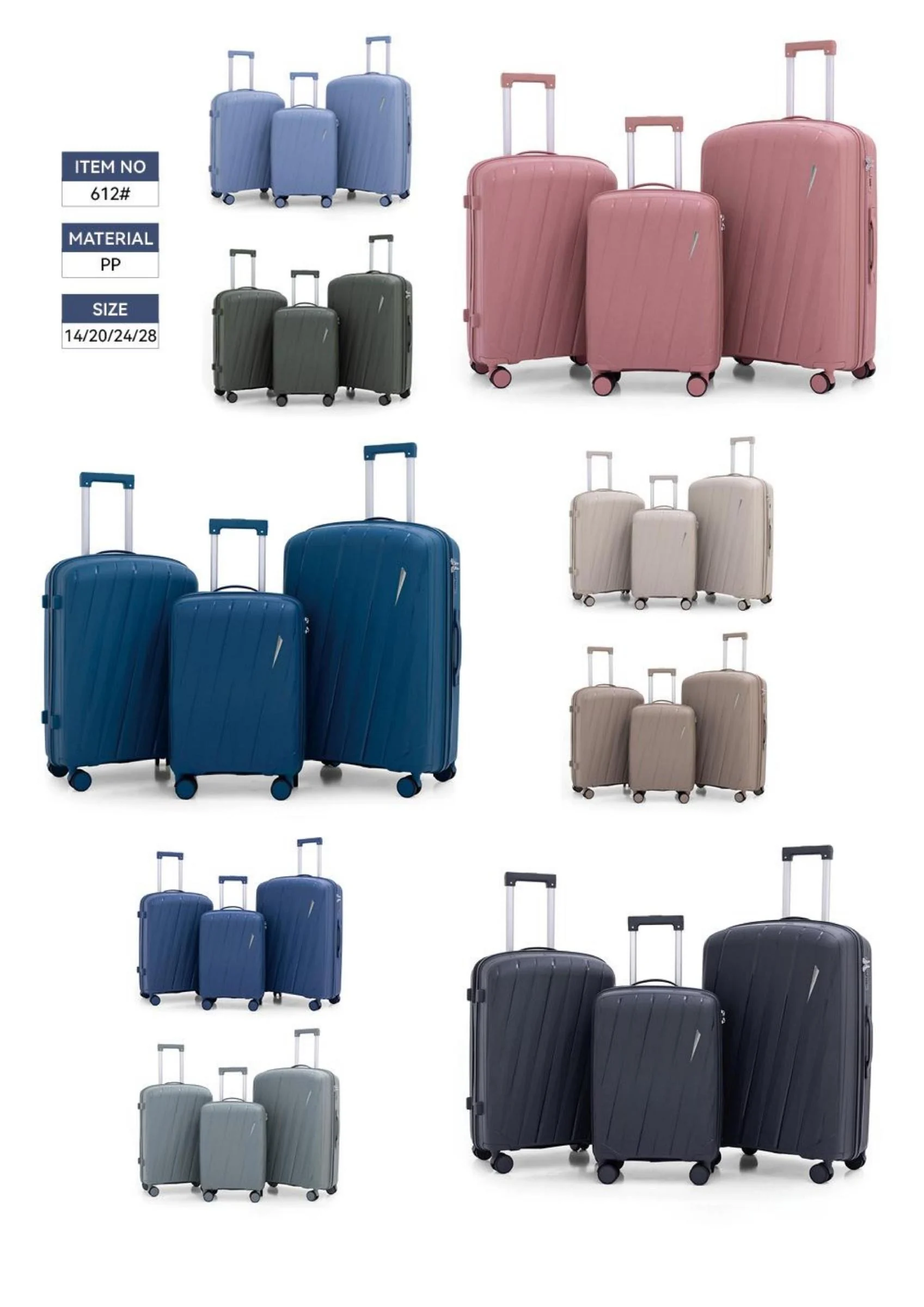 Colorful 612 SlimLine PP Luggage Collection catalog color chart