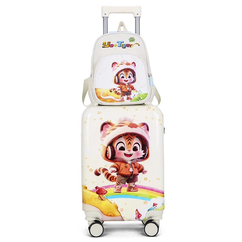 Valise enfant blanche imprimée et sac à dos inclus